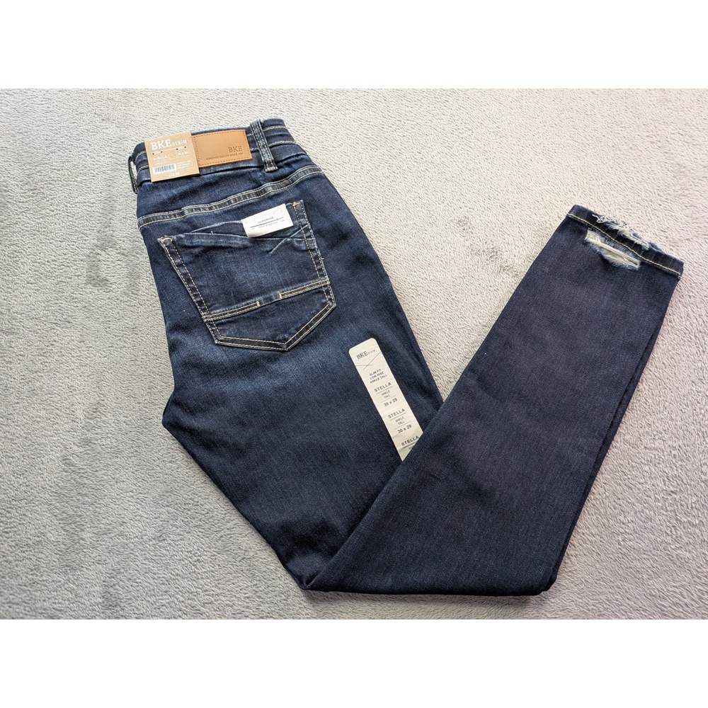 BKE Stella Low Rise Ankle Tall Slim Fit Dark Wash Distressed Jeans 30x29 NEW